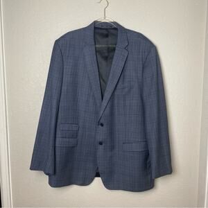 CALVIN KLEIN Men's Navy Blue Plaid Blazer Double Pocket on Front Size 50L